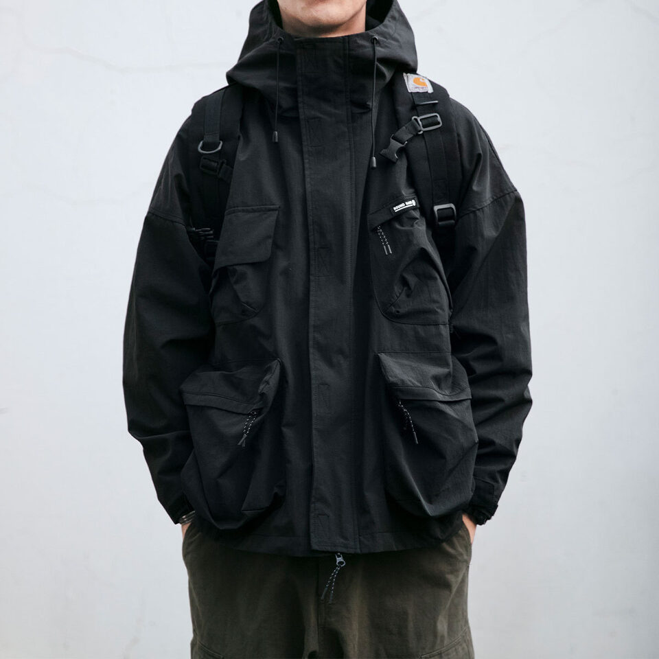 Hooded Jacket Men's Loose Three-dimensional Pocket Functional Windproof