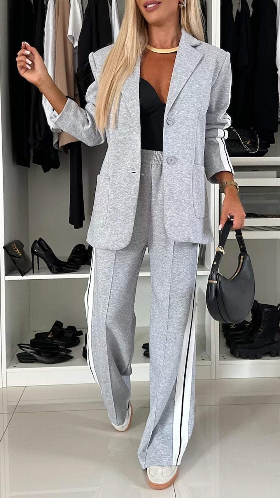 Women's Casual Suit Lapel Single-breasted Jacket And Striped