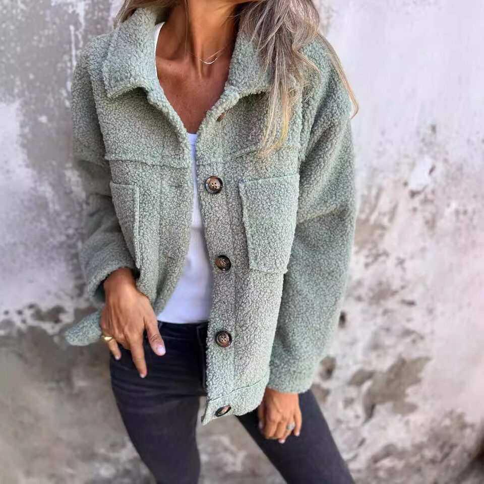 Women's Lamb Wool Coat Winter Lapel Single Breasted