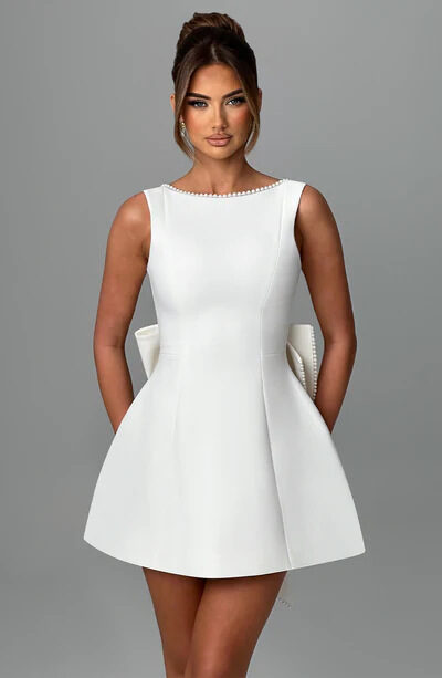 Fashion Big-Bowed Pearls Backless Dress Summer Slim Sleeveless
