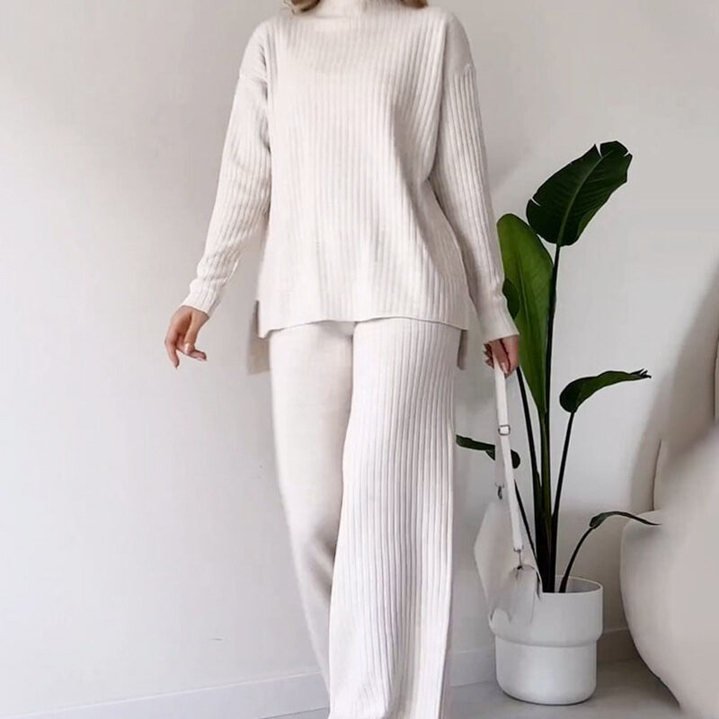Turtleneck Knitted Suit Loose Split Design Long-sleeved Top
