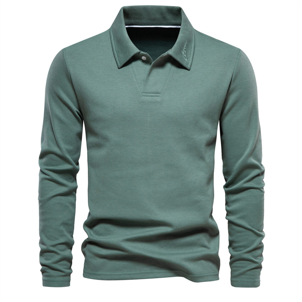 Fashion Lapel Long-sleeved Polo Shirt Men's Casual Solid