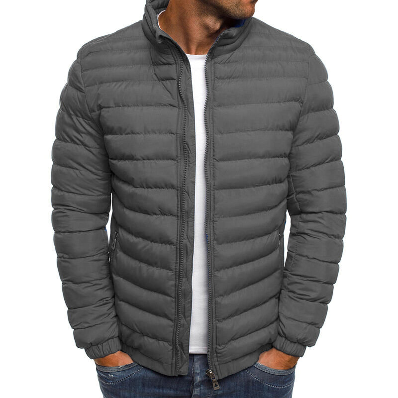Men Jacket Zipper Solid Color Long Sleeves Pockets