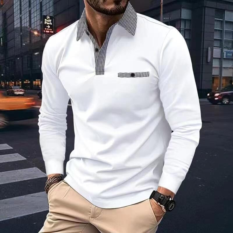 Leisure Plaid Lapel Polo Shirt Fashion Solid Color