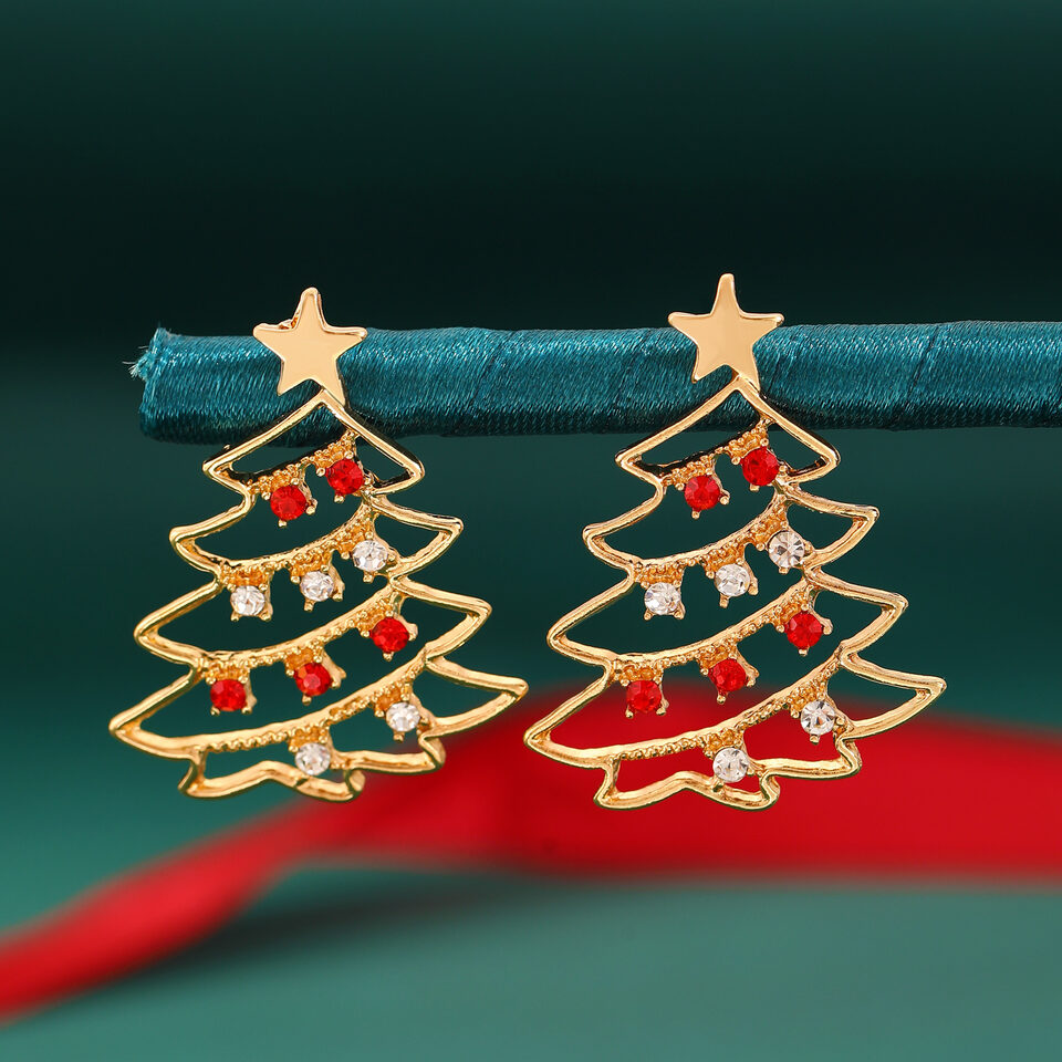 Christmas Earrings With Tree Colorful Zircon For Women