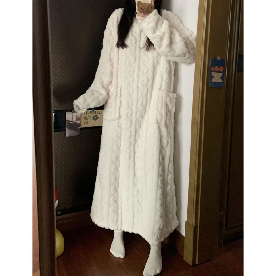 Winter Coral Fleece Sleepwear Women's Nightgown Long Night