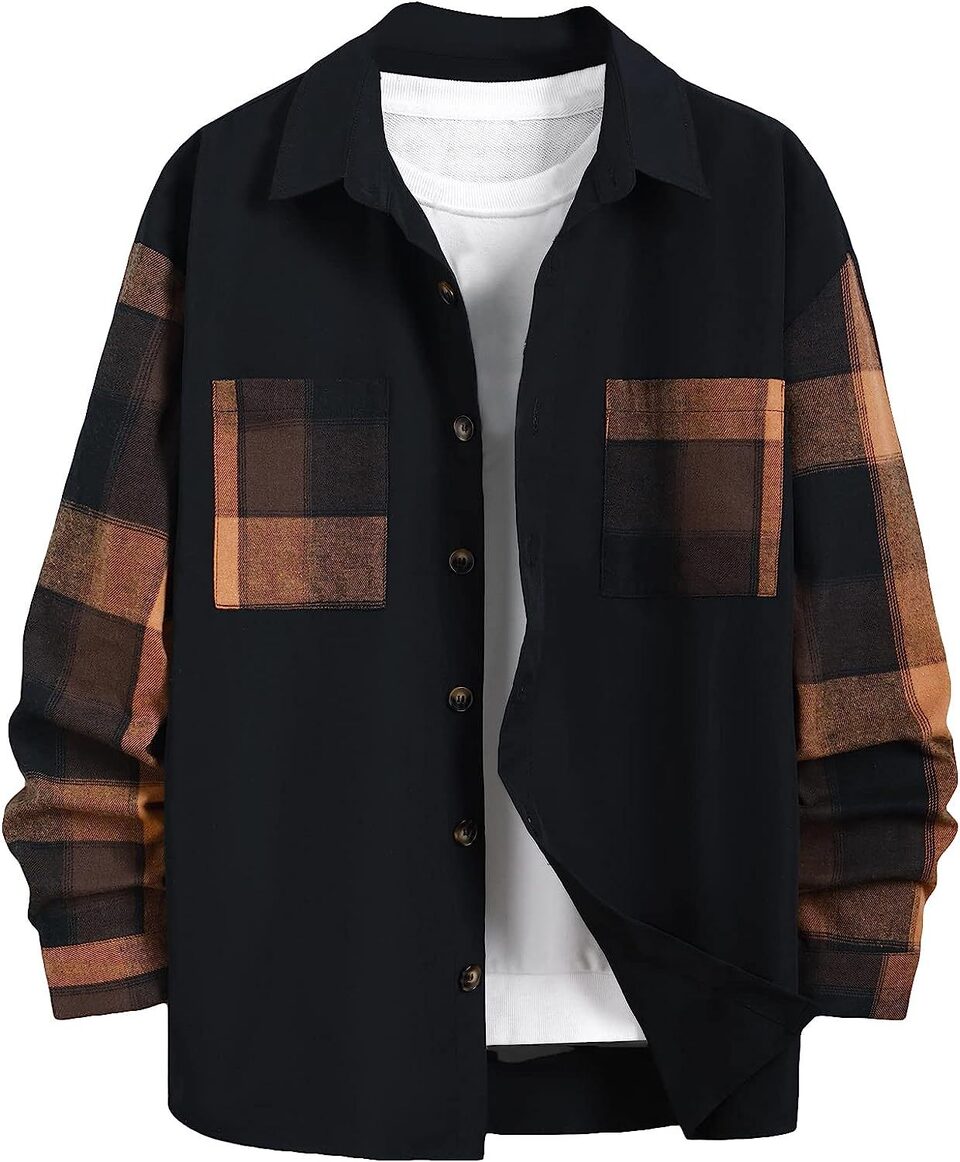 Autumn New Plaid Colorblock Long Sleeve Men's Casual