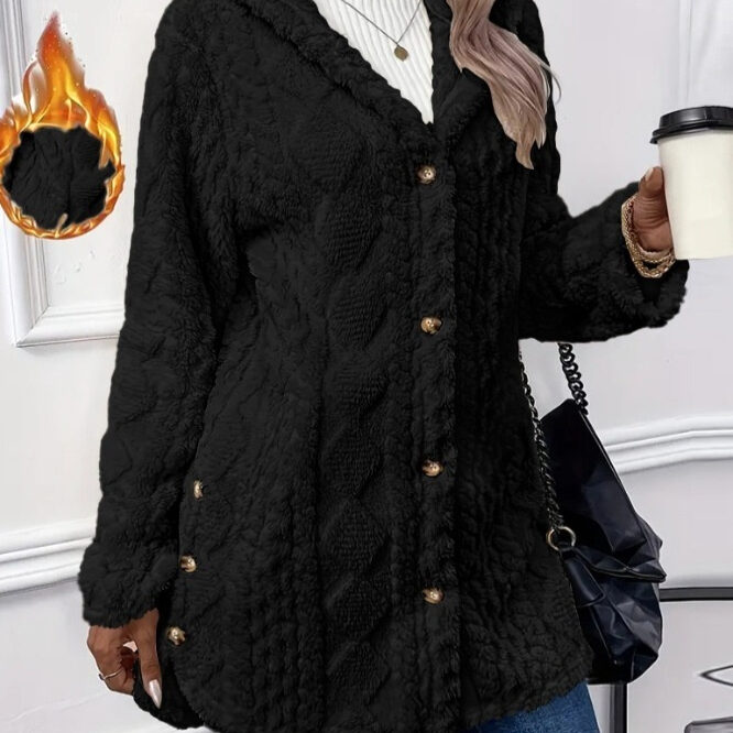 Hooded Cardigan Button Long Jacket Winter Solid Color