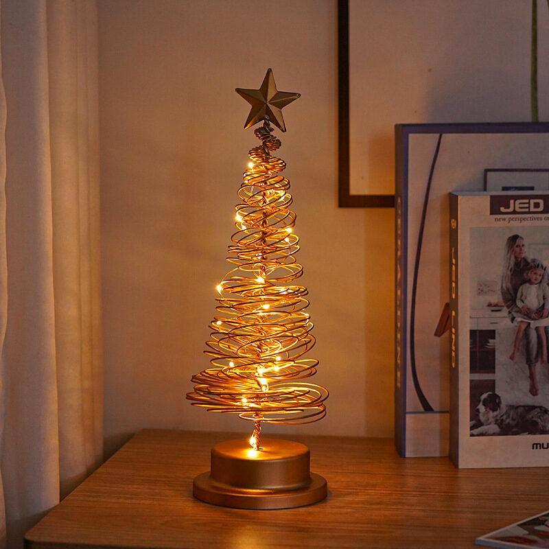 LED Christmas Tree Spiral Light Table Ornament Wrought