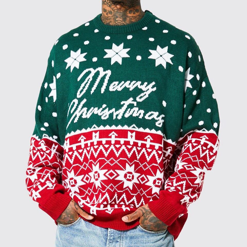 Men's New Fashion Knitted Jacquard Loose Round Neck