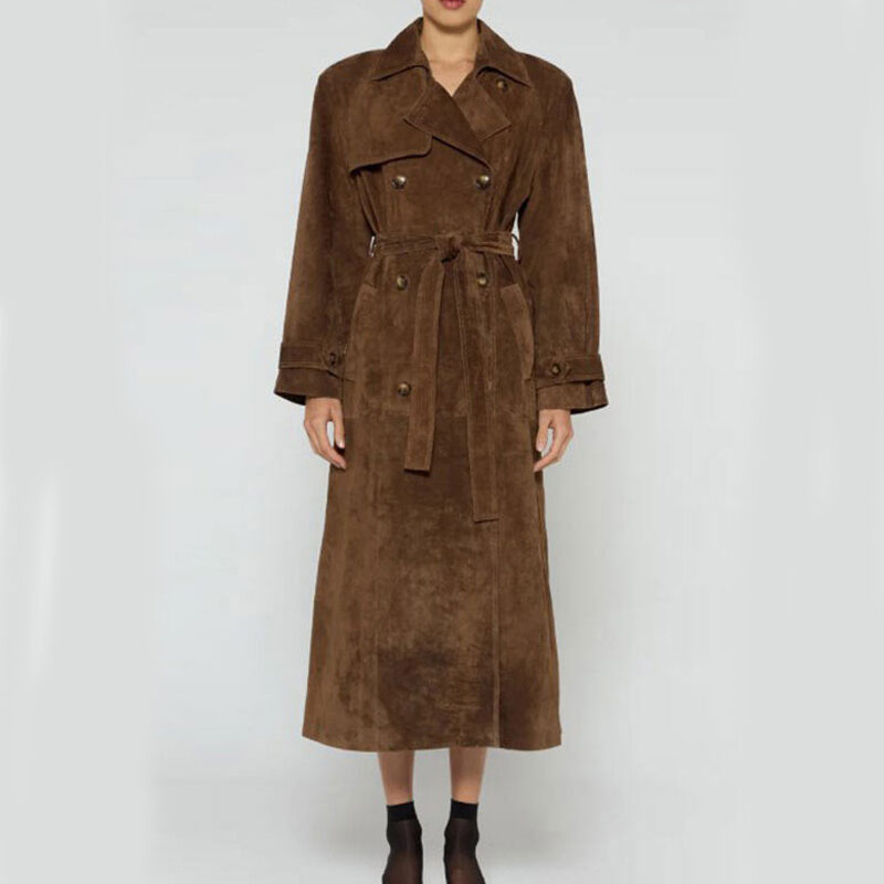 Double Breasted Lapel Shift Coat With Belt Fashion