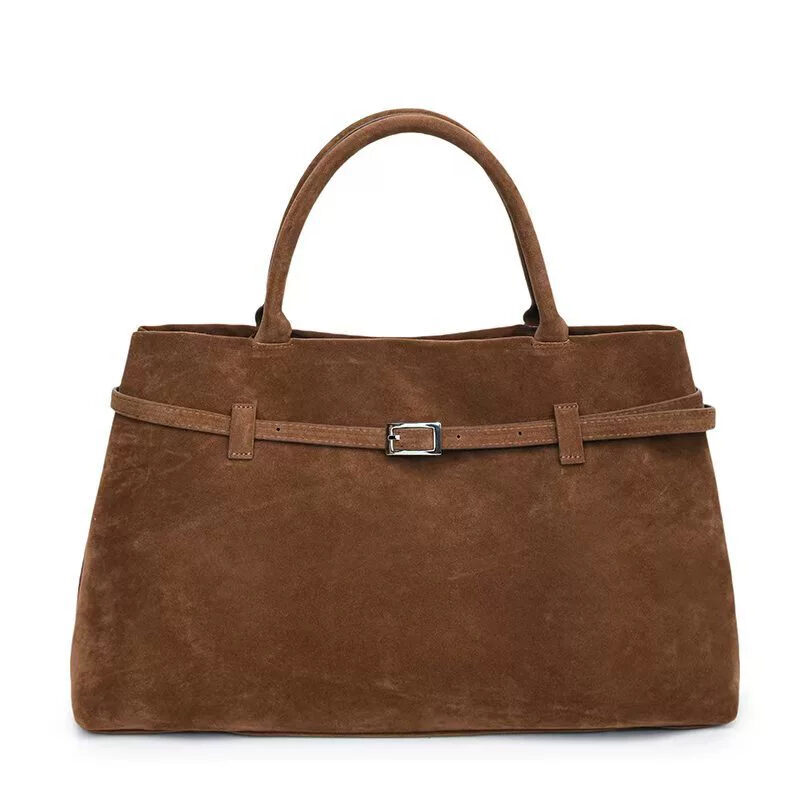 Decorative Design Solid Faux Suede Handbag Large Capacity