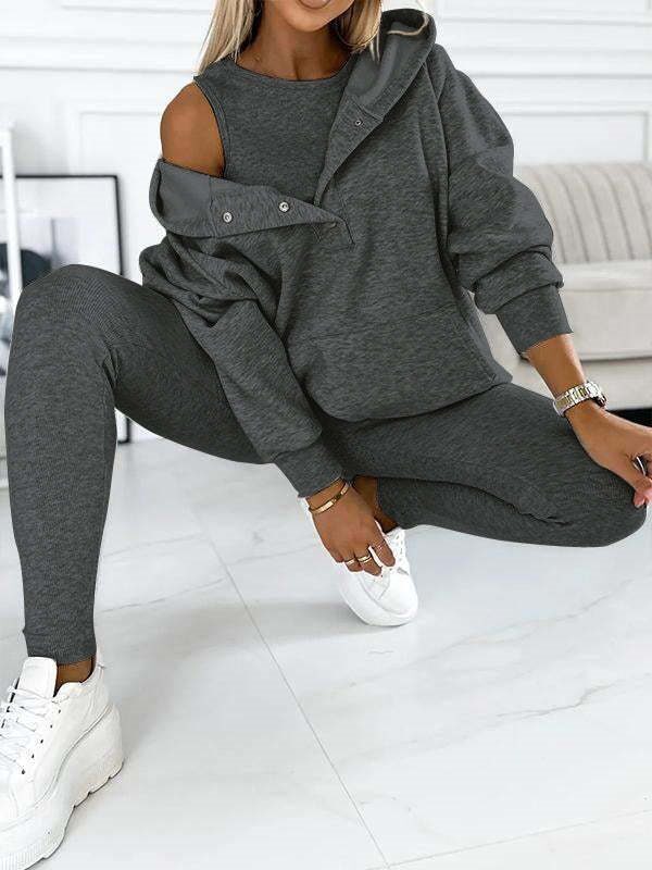 Athleisure Hoodie With Thick Thread Slim-fit Vest Pants