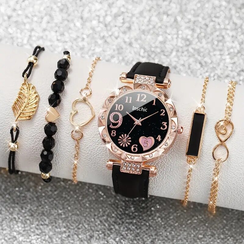 Women's Diamond Dial Belt Quartz Watch Beaded Bracelet