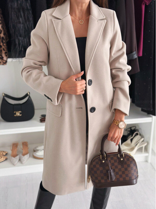 Lapel Single-breasted Wool Coat Winter Long Sleeve Solid