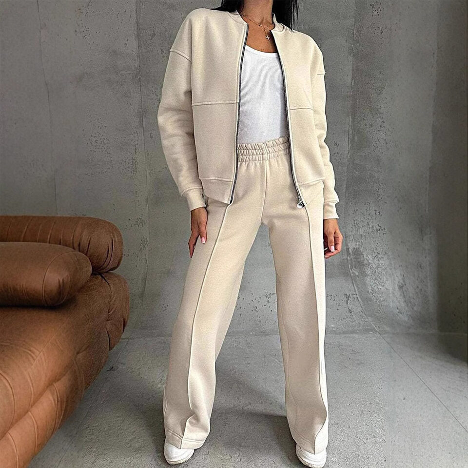 Women's Sports Suits Zipper Jacket And Wide Leg