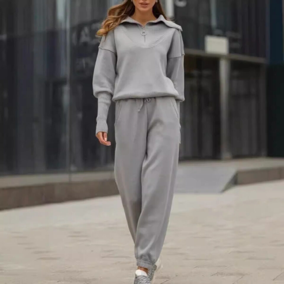 Long Sleeve Suit Zipper Lapel Top And Drawstring