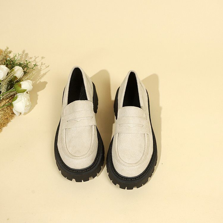 British Style Slip-on Leather Shoe Retro Platform Casual