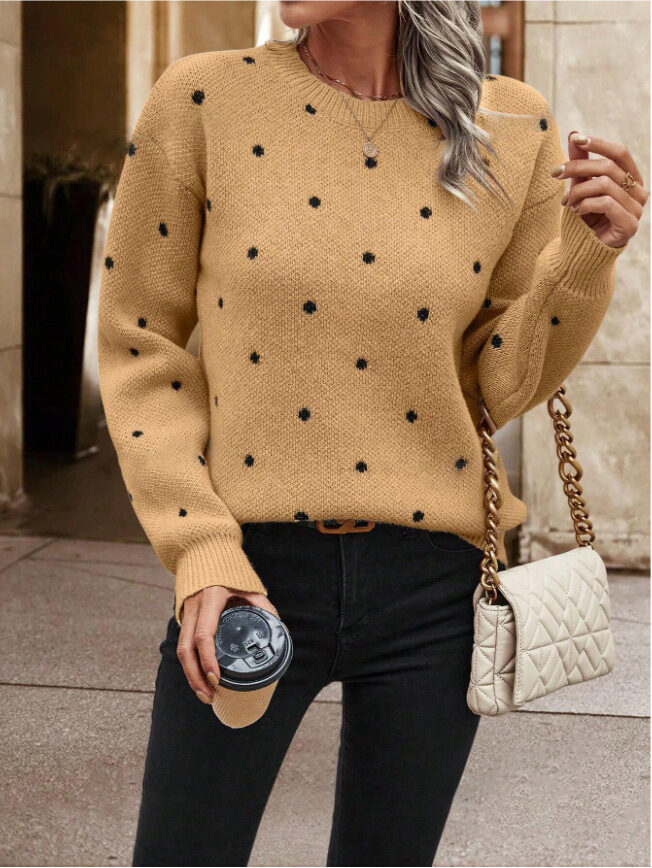 Ins Polka Dot Print Pullover Sweater Fashion Casual