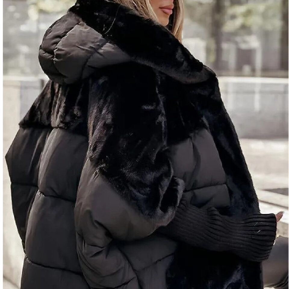 Women's Loose Cotton Coat Faux Fur Patchwork Winter