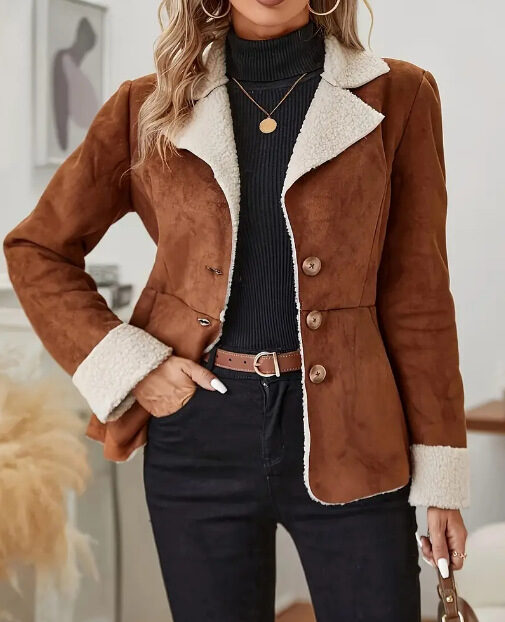 Casual Fashion Cold-proof Warm Fur Integrated Lapel Pocket