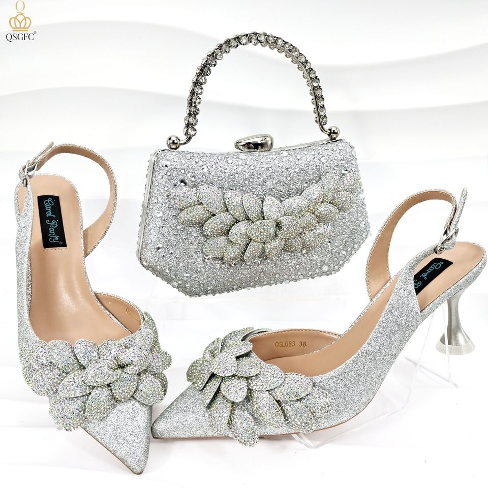 Ladies Party Shoes Bag Set Handmade Leaf Decorative