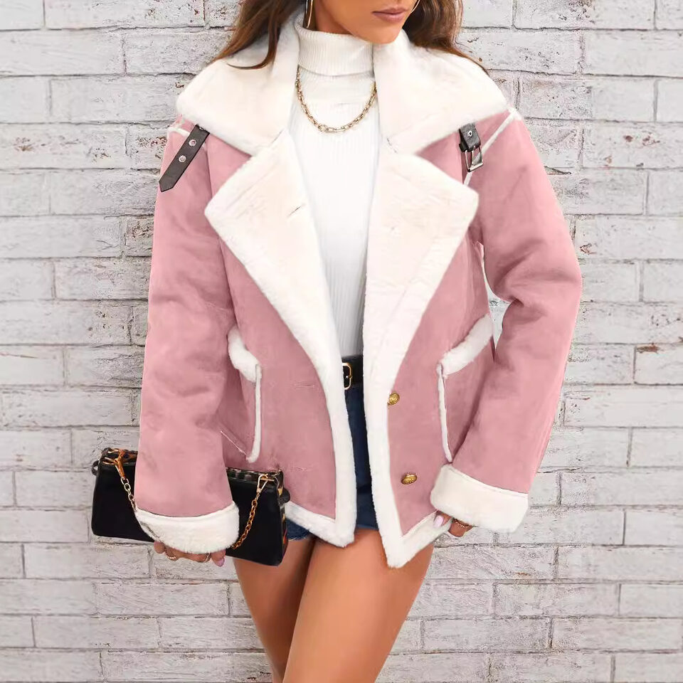 Fashion Polo Collar Plush Jacket Winter Warm Casual