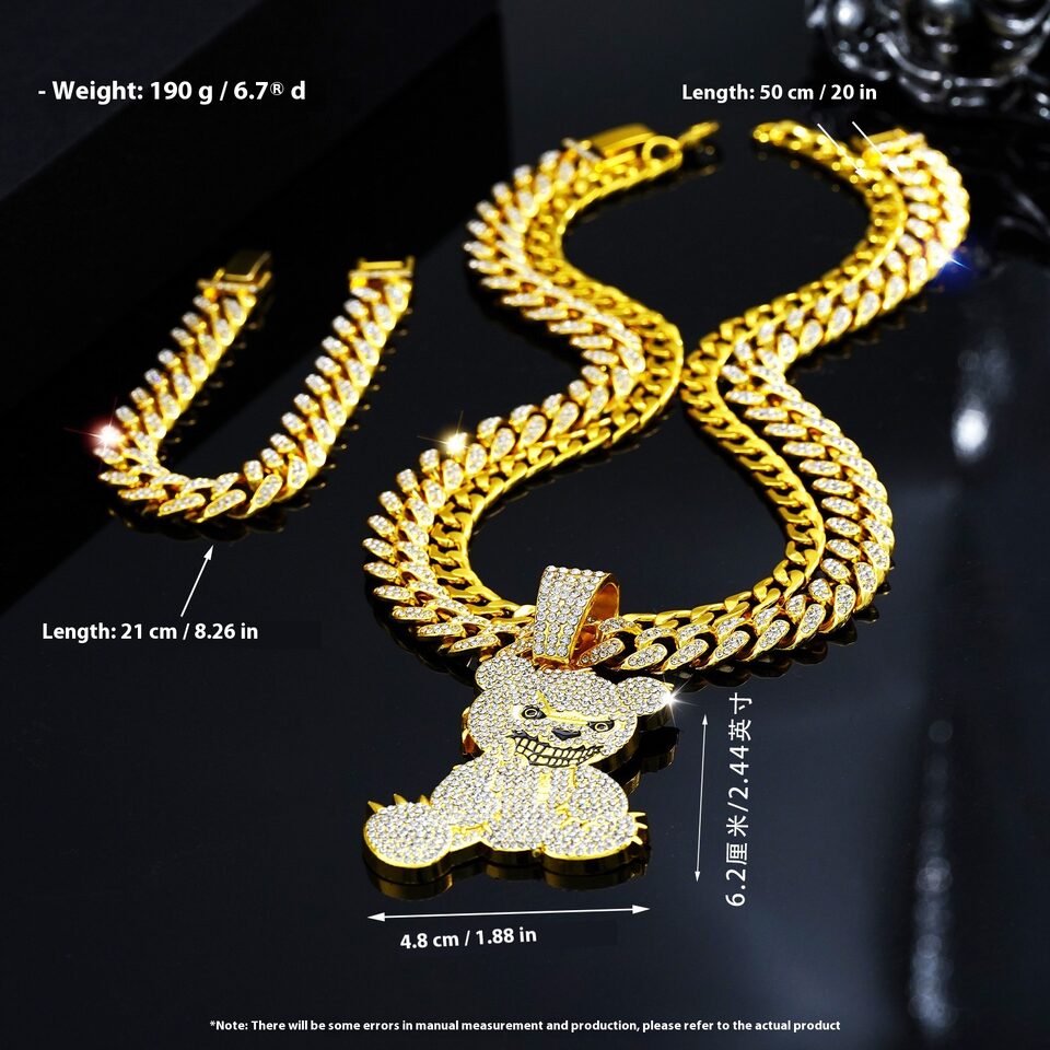 Fashion Jewelry Fully-jewelled Bear Pendant Necklace Bracelet Three-piece