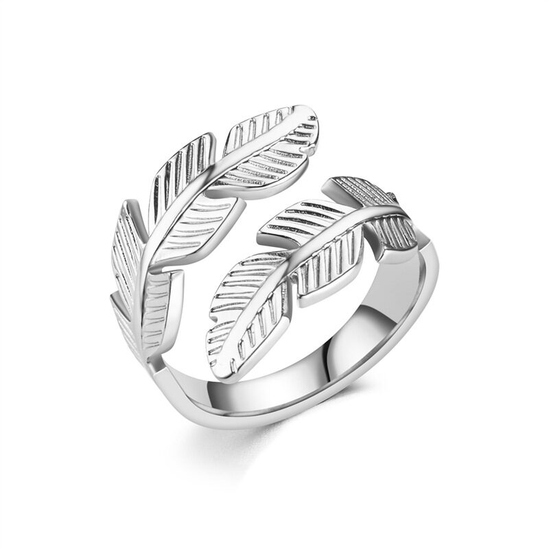 Feather Ring Open Titanium Steel Gold And Silver
