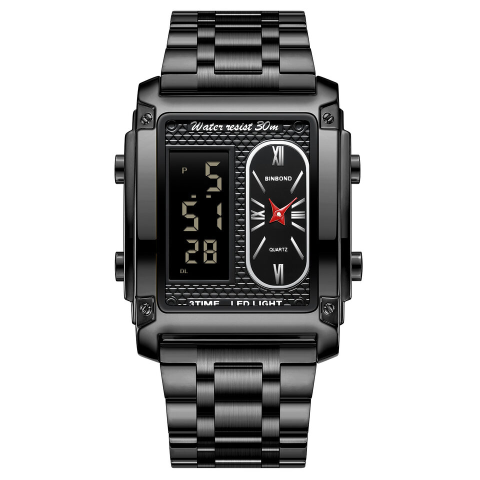 Men's Creative Steel Belt Electronic Watch Double Inserts