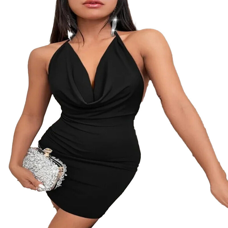 Summer Deep V-neck Dress Temperament Sling Backless Halter