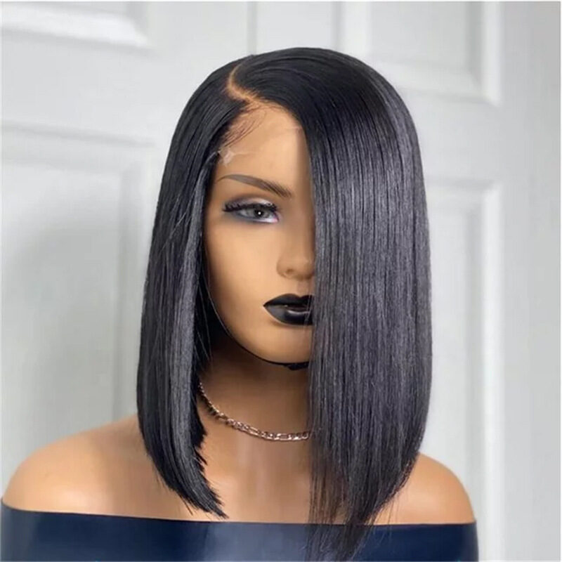 Wig Female Split Front Lace Black Short Straight