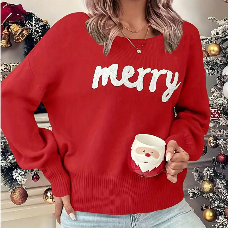 Knitted Women Crew Neck Sweater Loose Pullover Female