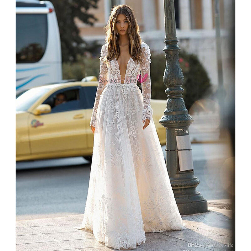 Women's Wedding Dress Lace Long Sleeve Dinner Party