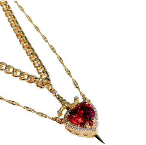 New Heart And Sword Necklace Set Gold Color