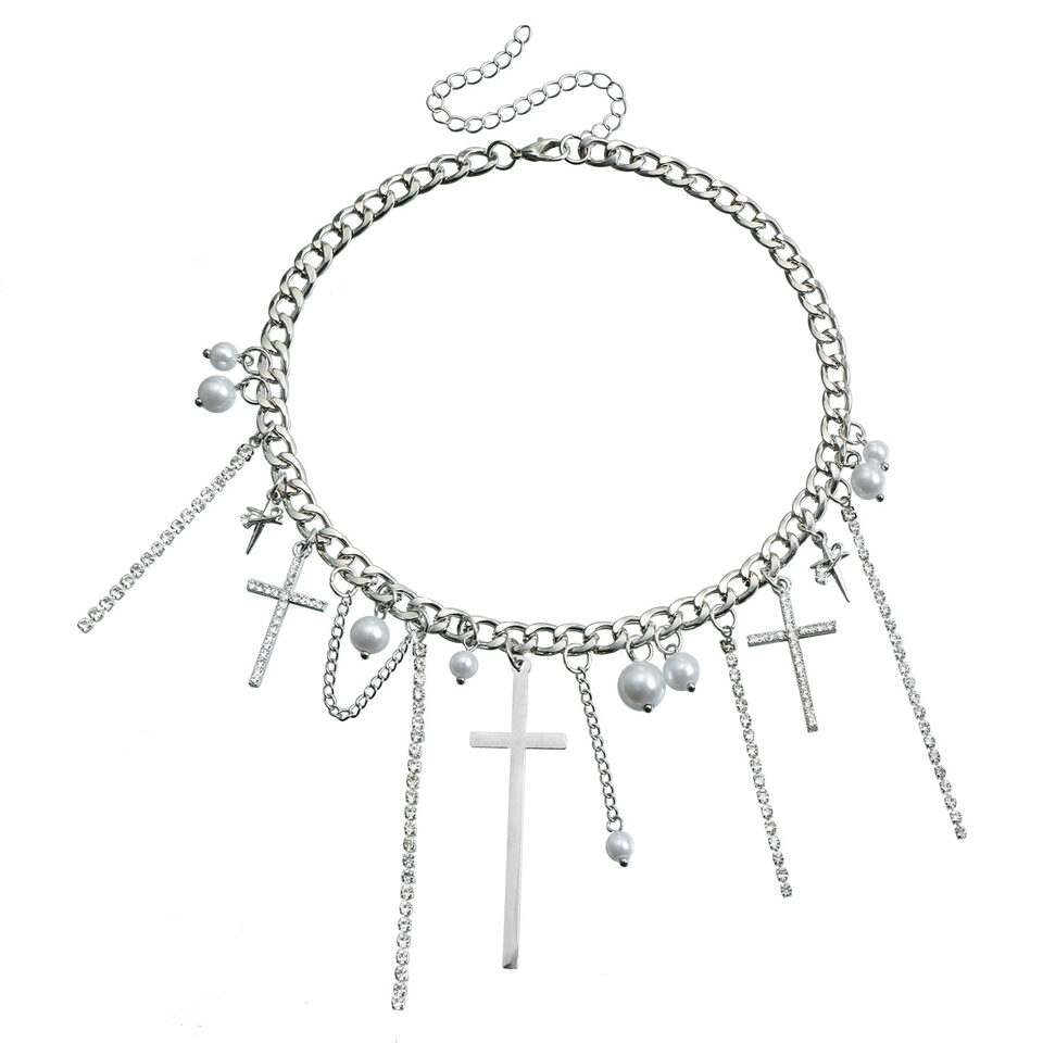 Cross Tassel Pearl Collarbone Chain Jewelry Cool Spicy