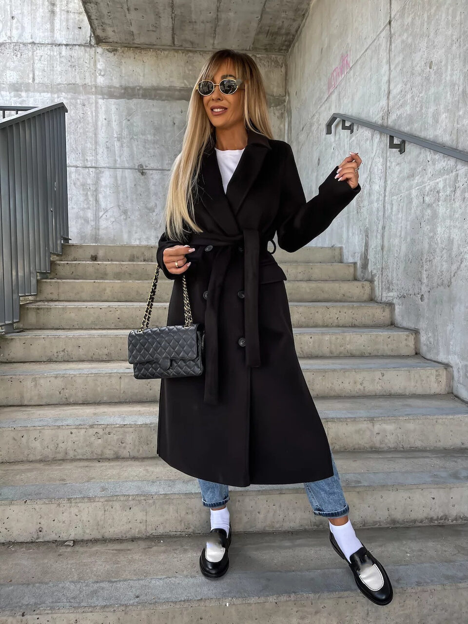 Double-breasted Lapel Split Jacket With Belt Winter Fashion