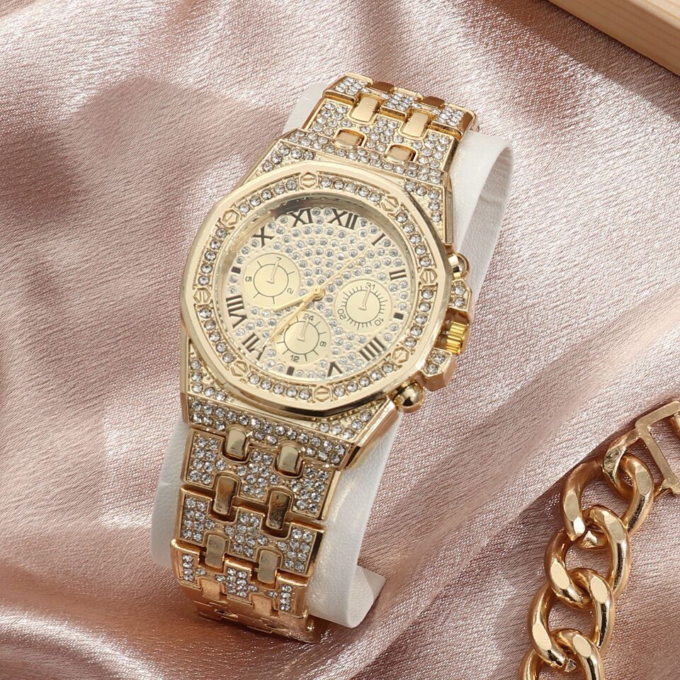 Watch Men's Diamond Large Dial Quartz