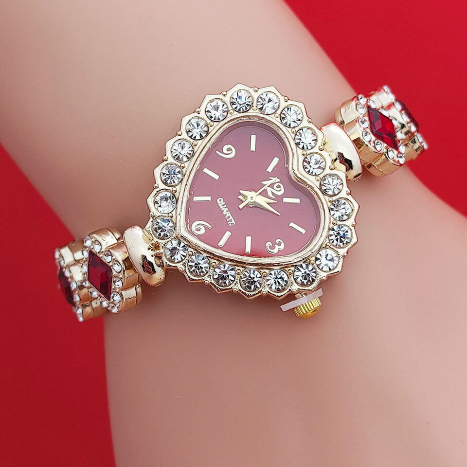 Fashion Love Shape Bracelet Watch Set Diamond Colored
