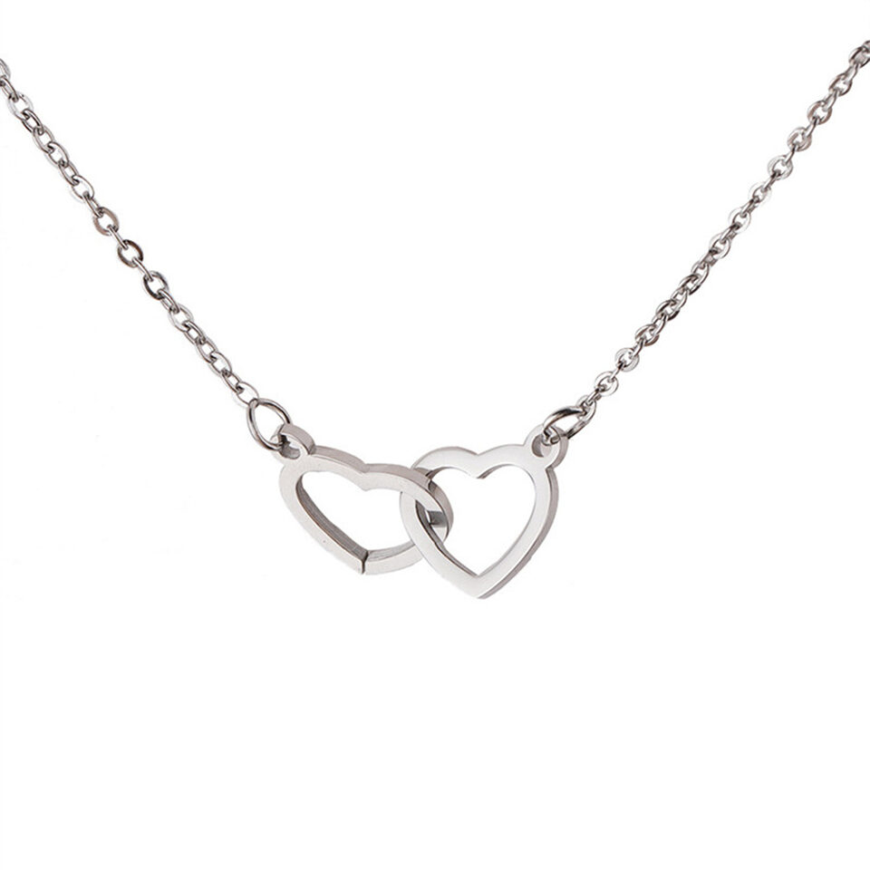 Mirror Stainless Steel Necklace Heart-to-heart Titanium Double Hoop
