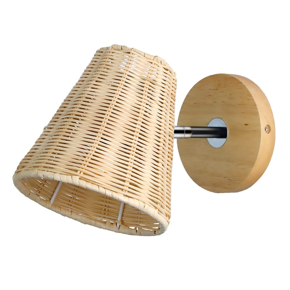 Rattan Wall Lamp Bedside Mirror Front