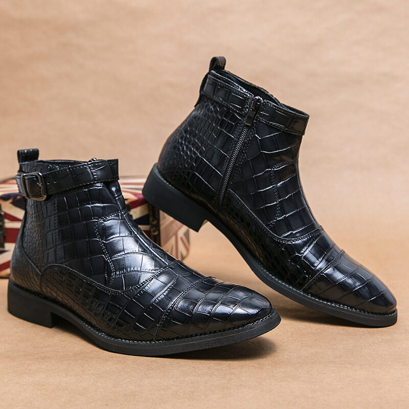 Men's Crocodile Pattern Boots Fashion Pointed Toe Low