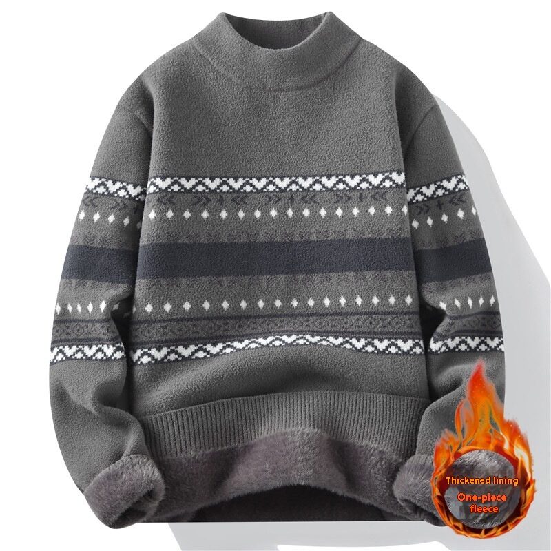 One-piece Velvet Sweater Men's Mock Neck Knitted Fashion