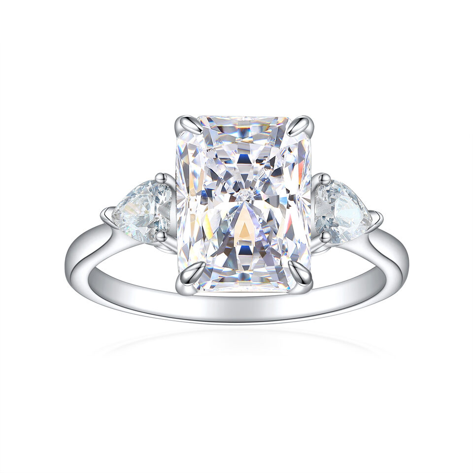S925 Colorful Rectangular Rhinestone Ring Ins Fashion Love