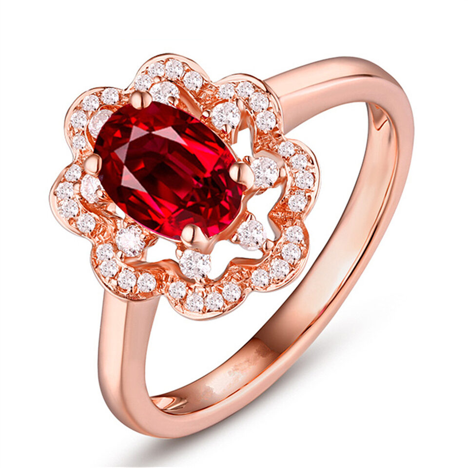 Hot silver ring engagement high-end ruby rose gold