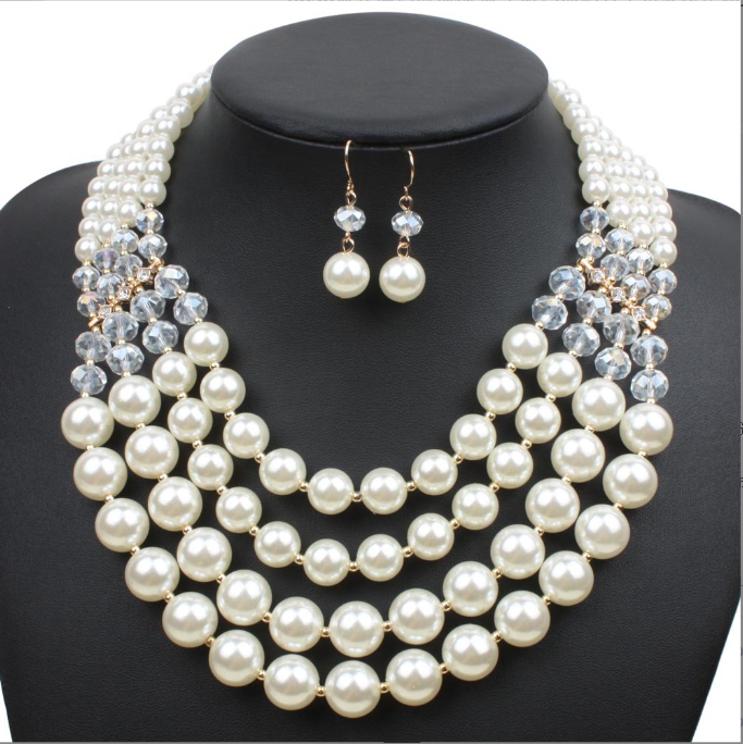 Europe necklace crystal pearl Long Earrings female bride