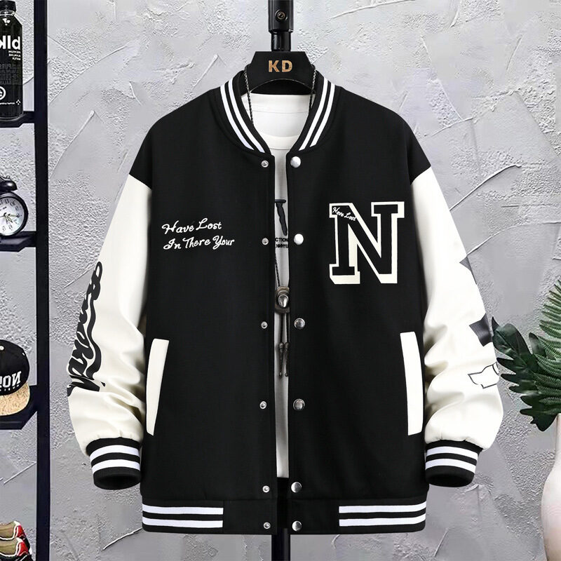 Letter Print Color Block Jacket Ins Fashion Loose