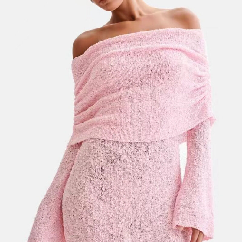 Women's Spring Summer Knitted Dress Elegant Party Boat