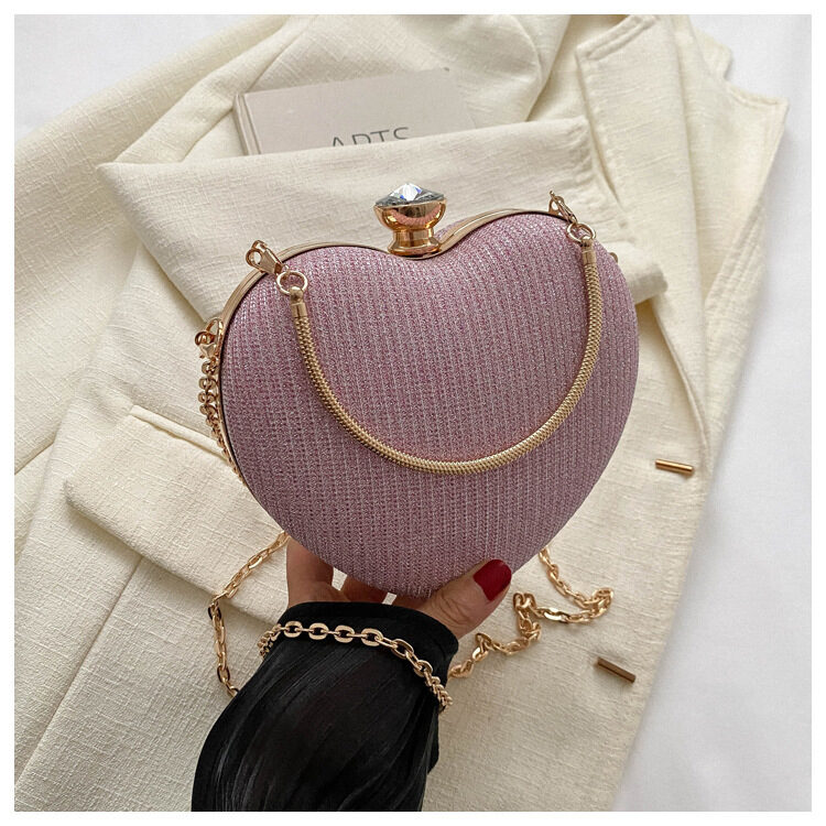 Evening Clutch Bag Women Shiny Handbag Heart Shape