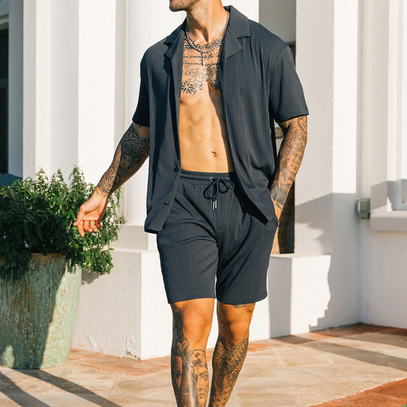Men's Two Piece Set Short Sleeve Lapel Button